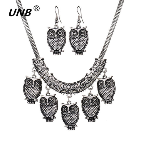 Vintage Owl Pendant Necklace & Earing