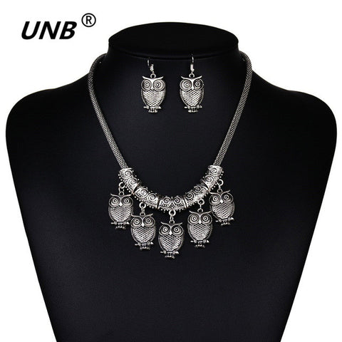 Vintage Owl Pendant Necklace & Earing